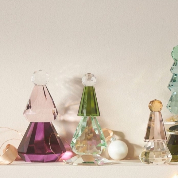 Anthropologie Cut Glass Holiday Tree Elegant Purple Crystal Art Piece NEW - Picture 3 of 4